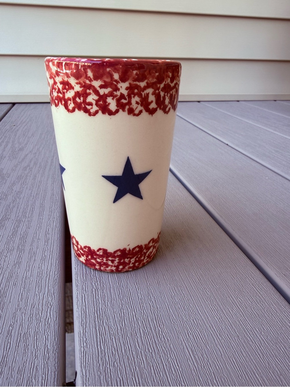 Workshops of Gerald E. Henn Old Glory Patriotic Spongeware Stoneware Tumbler